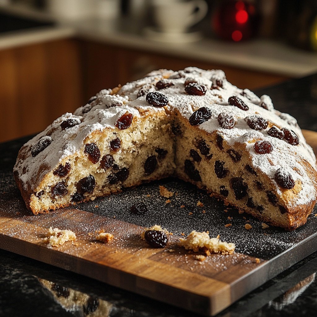 Traditional German Christmas Stollen with Rum-Soaked Raisins