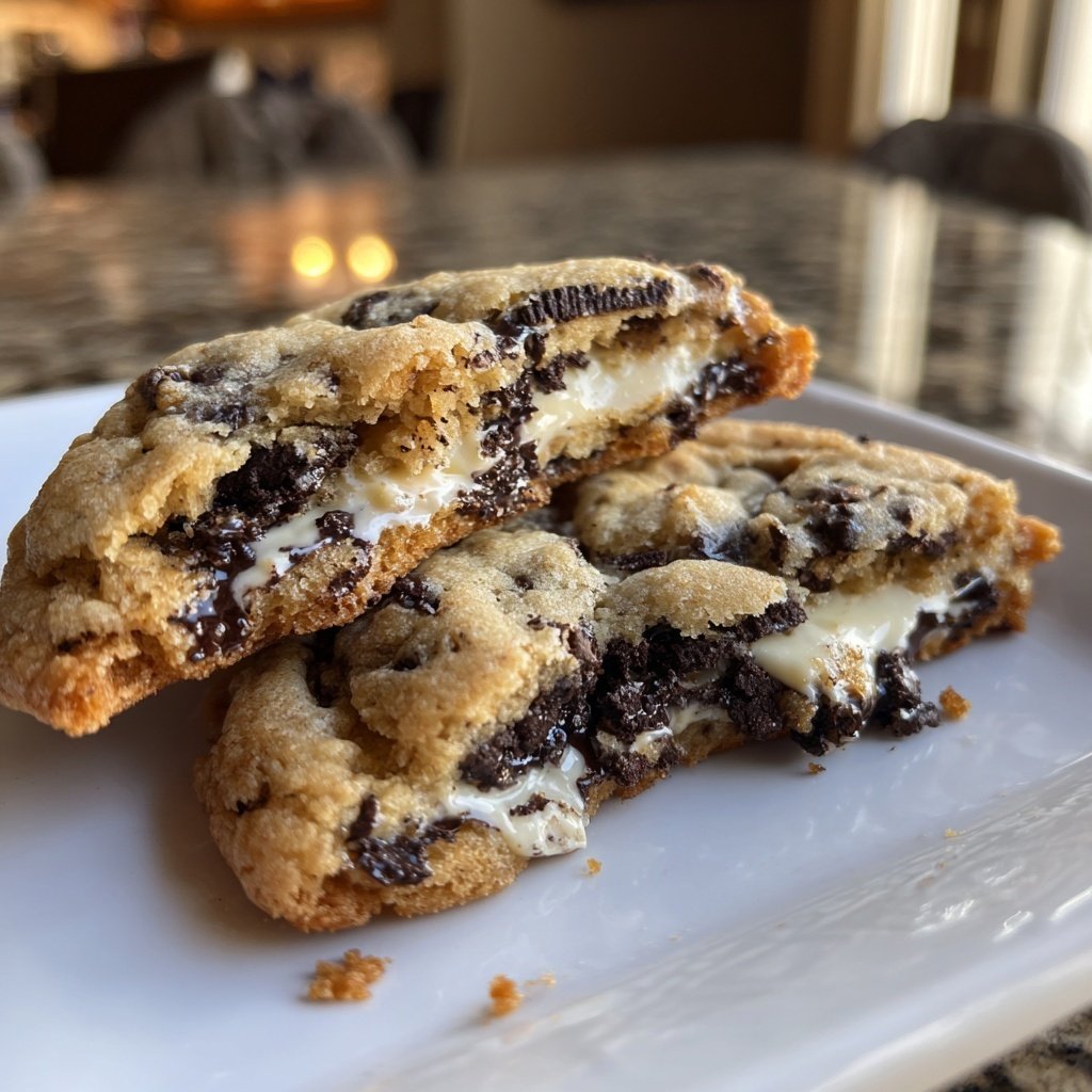 Thick Oreo Stuffed White Chocolate Chip Cookies